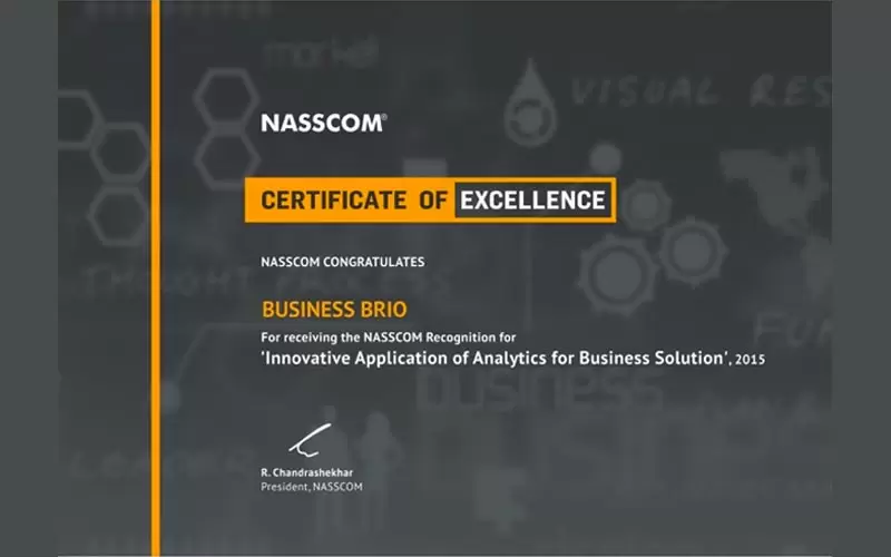 Business Brio Nasscom EXCELLENCE IN ANALYTICS award