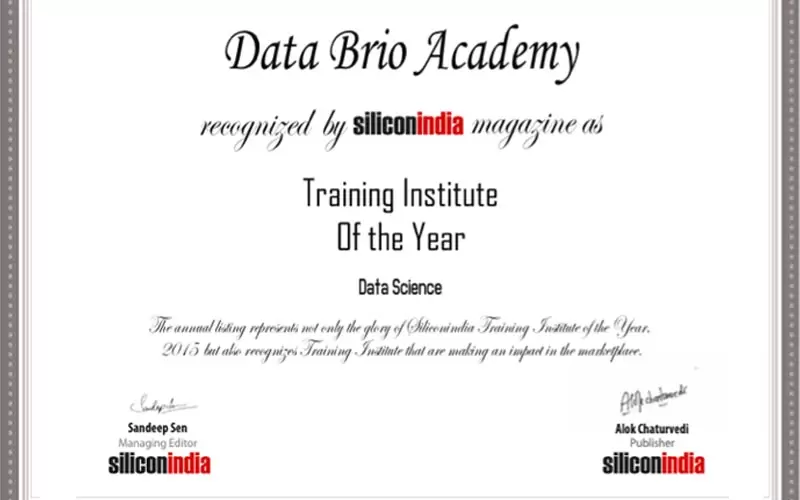 SiliconIndia magazine award for Best Data Science Training